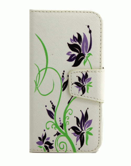 iPhone 6 / 6s (4.7) Pu Leather Book Wallet Style Case with Adjustable Viewing Stands & Card Slots-Purple&Green Flowers