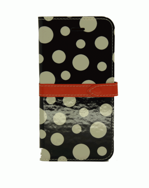 iPhone 6 / 6s (4.7) Pu Leather Book Wallet Style Case with Adjustable Viewing Stands & Card Slots-Black With White Dots