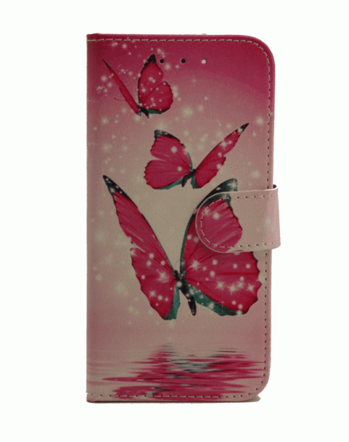 iPhone 6 / 6s (4.7) Pu Leather Book Wallet Style Case with Adjustable Viewing Stands & Card Slots-Pink Butterflies