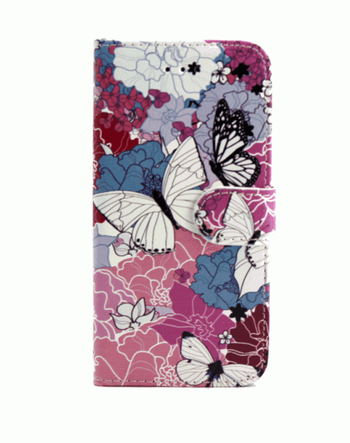 iPhone 6 / 6s (4.7) Pu Leather Book Wallet Style Case with Adjustable Viewing Stands & Card Slots-White Butterflies