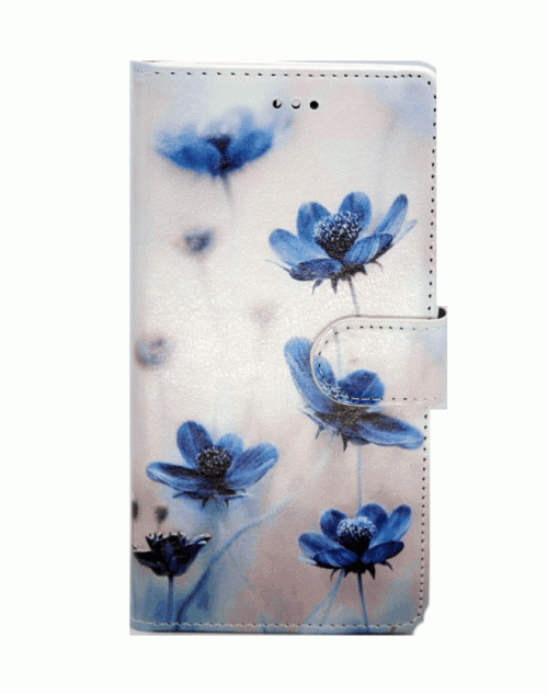 Huawei P9 Printed Pu Leather Wallet Folio Case with Credit Cards Slots and Adjustable Positioning Stand-Blue Flowers