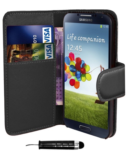Samsung Galaxy S6 Pu Leather Book Style Wallet Case with free  Stylus-Black