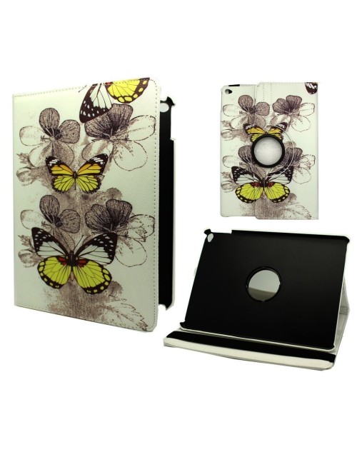 Apple iPad Air 2 Printed 360 Rotaing Pu Leather with Viewing Stand Plus Free Stylus Case Cover for Apple iPad Air 2-Yellow Butterflies