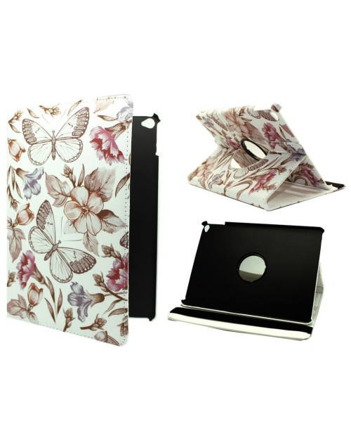 Apple iPad Pro 12.9" (2016) Printed 360 Rotaing Pu Leather with Viewing Stand Plus Free Stylus Case Cover for Apple iPad Pro 12.9-Brown Butterflies & Flowers