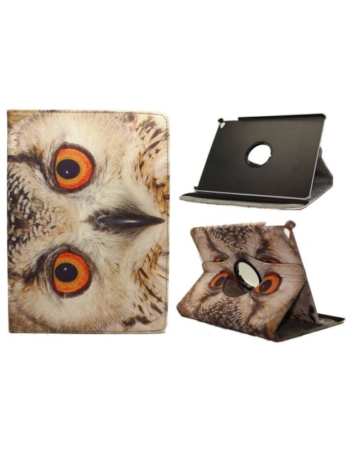 Apple iPad Air 2 Printed 360 Rotaing Pu Leather with Viewing Stand Plus Free Stylus Case Cover for Apple iPad Air 2-Owl