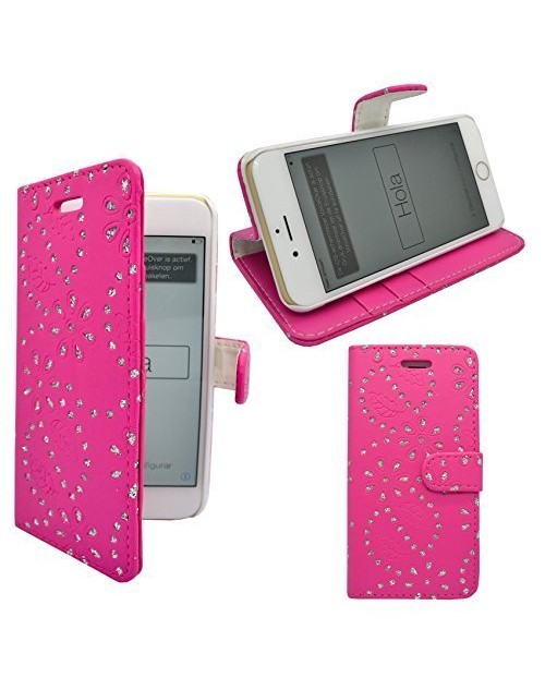 iPhone 5C Glitter Pu Leather Book Style Wallet Case with free  Stylus-Pink