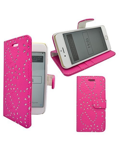 iPhone 5S 5 Glitter Pu Leather Book Style Wallet Case with free  Stylus-Pink