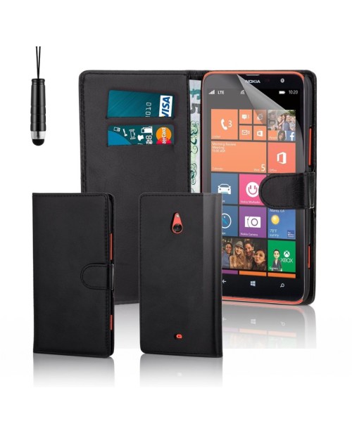 Microsoft Lumia 1320 Pu Leather Book Style Wallet Case with free  Stylus-Black