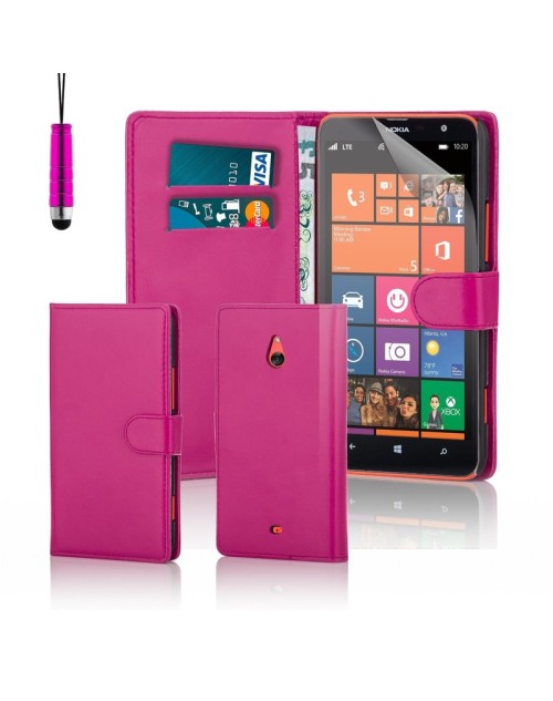 Microsoft Lumia 1320 Pu Leather Book Style Wallet Case with free  Stylus-Pink