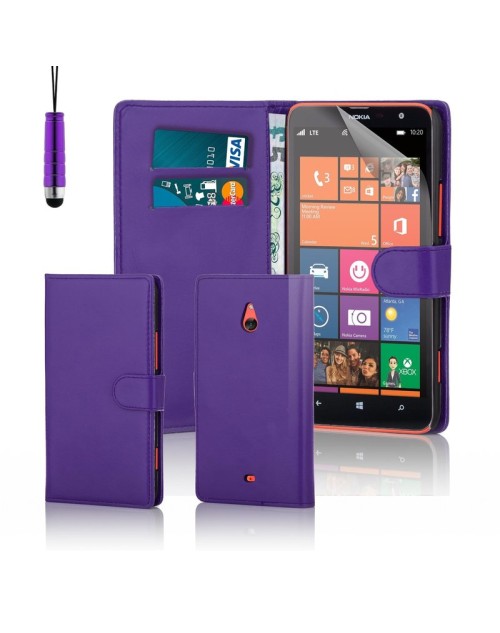 Microsoft Lumia 1320 Pu Leather Book Style Wallet Case with free  Stylus-Purple