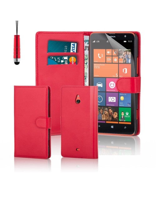 Microsoft Lumia 1320 Pu Leather Book Style Wallet Case with free  Stylus-Red