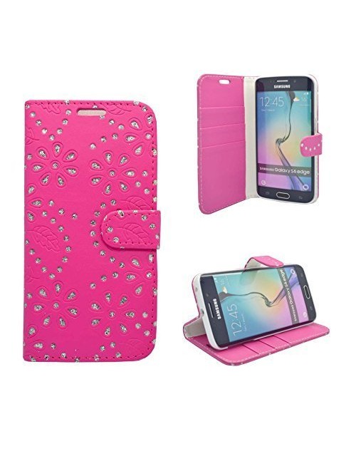 Samsung Galaxy S6 Glitter Pu Leather Book Style Wallet Case with free  Stylus-Pink